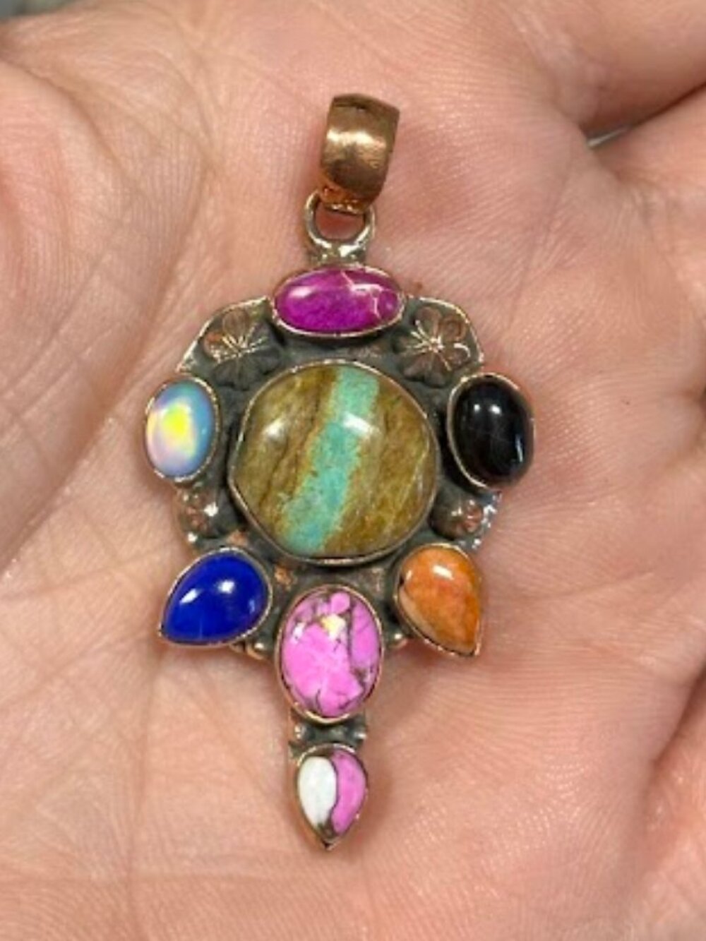 Multistone in Pure Copper Pendant